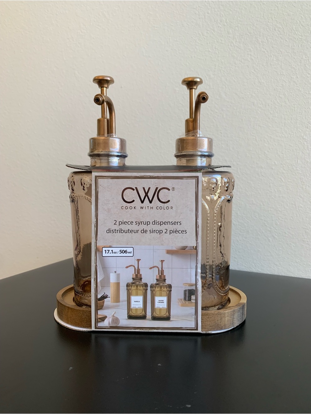 CWC Halloween Amber Glass 2-Piece Syrup Dispenser Set with Gold Pumps - NEW